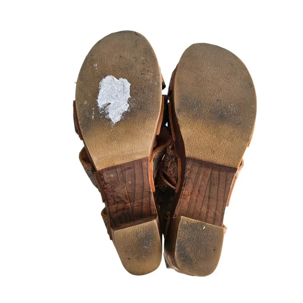 Bed Stu Size 8.5 Caitlin Platform Wood‎ Heels Brown Distressed Leather S…